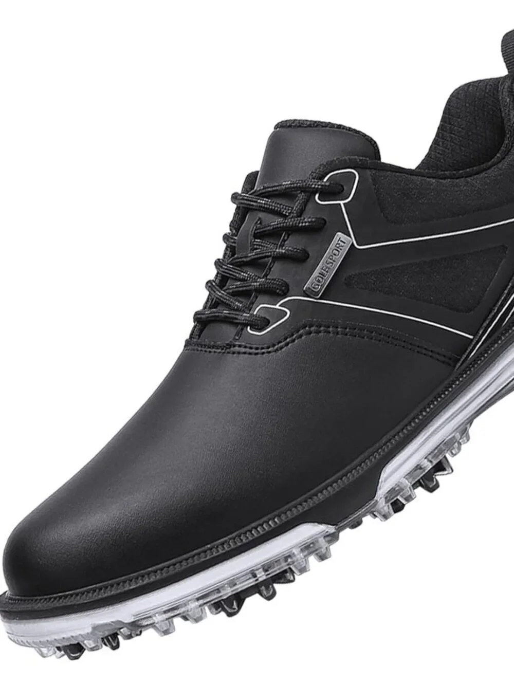 Men's Black Golf Shoes Fixed Nail Less Sole Waterproof Lightweight No-slip